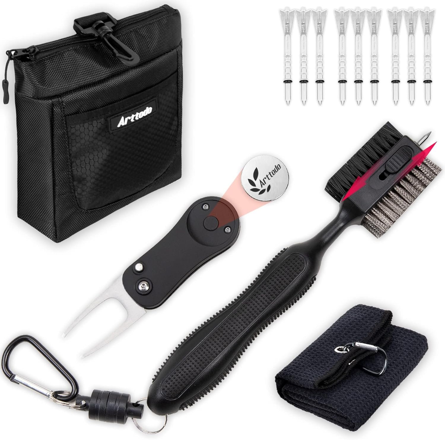 Arttodo Golf Accessories, Golf Club Cleaning Kit(13 in 1) Includes Golf Club Brush with Groove Cleaner, Divot Repair Tool with Golf Ball Marker, Golf Pouch, Golf Towel, Golf Tees, Golf Gifts for Men Arttodo Golf Accessories, Golf Club Cleaning Kit(13 in 1) Includes Golf Club Brush with Groove Cleaner, Divot Repair Tool with Golf Ball Marker, Golf Pouch, Golf Towel, Golf Tees, Golf Gifts for Men