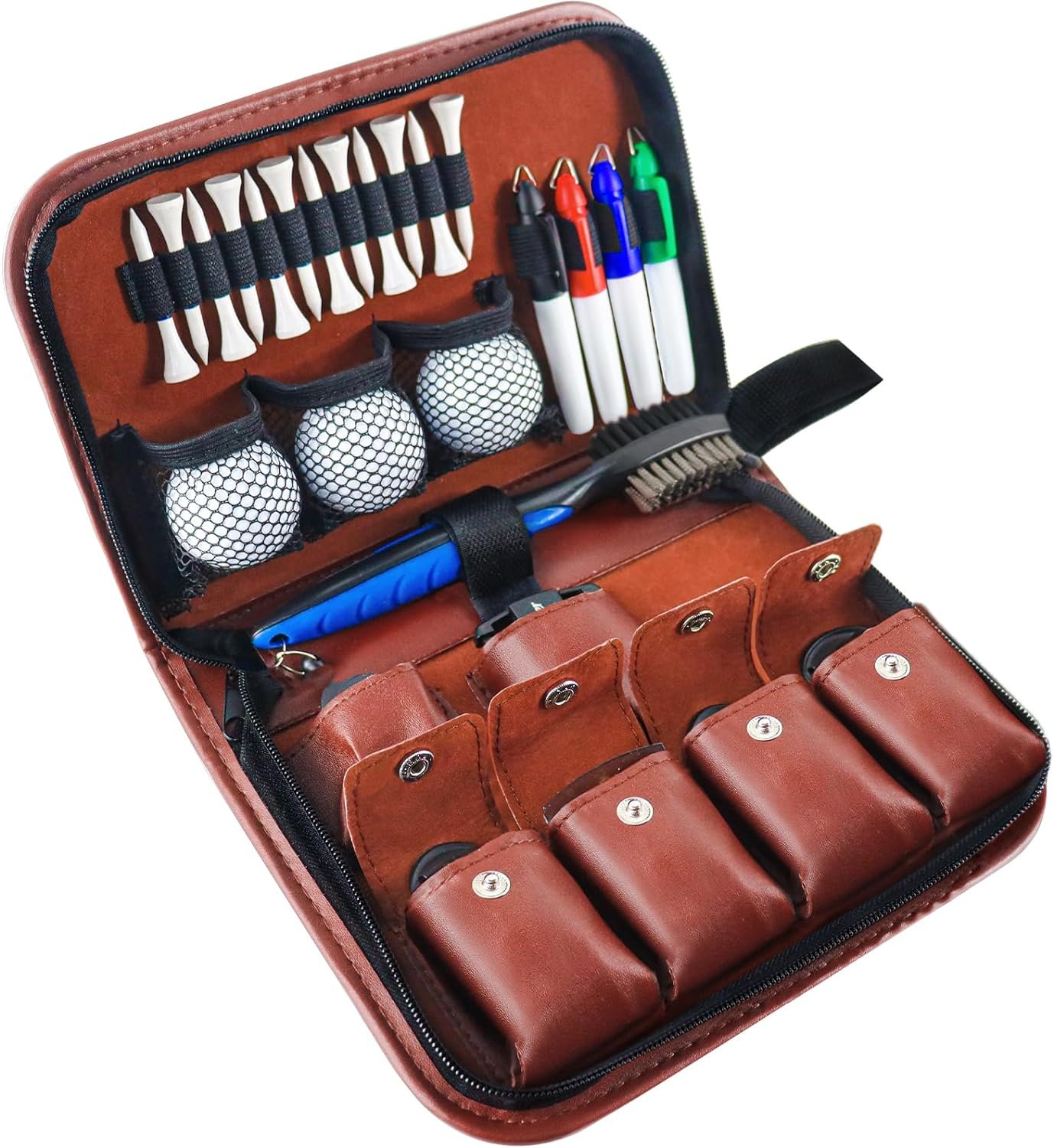 BKDEORS Golf Gifts for Men Golfers, Golf Accessories Set with Hi-End Case, Golf Balls, Golf Tees, Scorer, 4 Golf Ball Marking Stencils  4 Colors Golf Ball Markers, Brush with Retractable Zip-line BKDEORS Golf Gifts for Men Golfers, Golf Accessories Set with Hi-End Case, Golf Balls, Golf Tees, Scorer, 4 Golf Ball Marking Stencils  4 Colors Golf Ball Markers, Brush with Retractable Zip-line