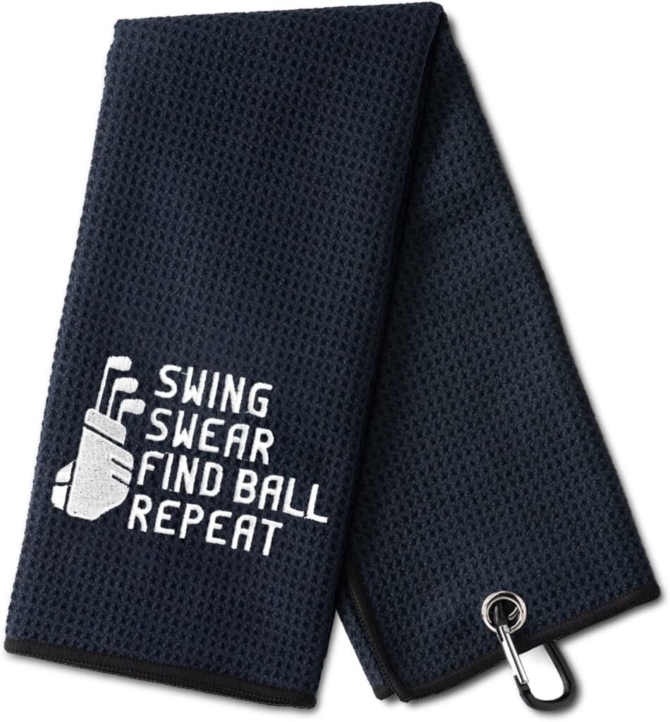 DYJYBMY Swing Swear Find Ball Repeat Funny Golf Towel, Embroidered Golf Towels for Golf Bags with Clip, Mens Golf Accessories, Golf Gifts for Dad, Birthday Retirement Gift for Dad Golf Fans DYJYBMY Swing Swear Find Ball Repeat Funny Golf Towel, Embroidered Golf Towels for Golf Bags with Clip, Mens Golf Accessories, Golf Gifts for Dad, Birthday Retirement Gift for Dad Golf Fans