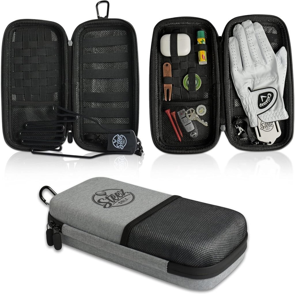 Steez Golf Accessory Case - Golf Bag Organizer. Airtight, Water-Resistant, Protective Hard Case for Phone, Tees, Ball Markers, Repair Tools, and Golf Essentials. Removable Golf Glove Hanger/Dryer Steez Golf Accessory Case - Golf Bag Organizer. Airtight, Water-Resistant, Protective Hard Case for Phone, Tees, Ball Markers, Repair Tools, and Golf Essentials. Removable Golf Glove Hanger/Dryer