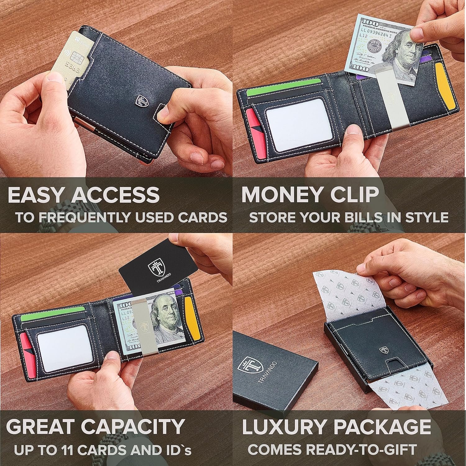 TRAVANDO Mens Slim Wallet with Money Clip AUSTIN RFID Blocking Bifold Credit Card Holder for Men with Gift Box TRAVANDO Mens Slim Wallet with Money Clip AUSTIN RFID Blocking Bifold Credit Card Holder for Men with Gift Box